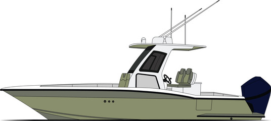 Side view fishing boat vector and illustration