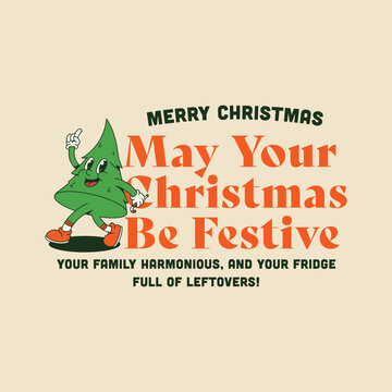 CHRISTMAS TREE RETRO MASCOT CARTOON ILLUSTRATION