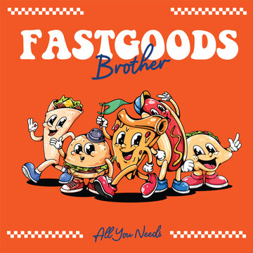 FASTFOOD RETRO MASCOT CARTOON ILLUSTRATION