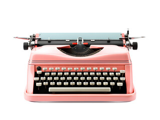 Vintage Pink Typewriter with Black Keyboard Isolated on Transparent or White Background, PNG