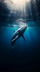 Photo_of_a_big_whale_in_the_beautiful_deep_sea_und - obrazy, fototapety, plakaty