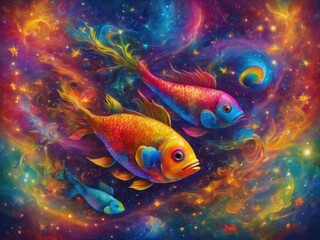 fish in aquarium Mythical animals, zodiac signs created by AI - obrazy, fototapety, plakaty
