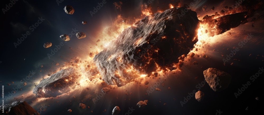 Poster asteroid collision with earth showing image provided by artificial intelligence