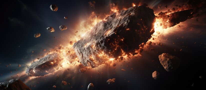 Asteroid collision with Earth showing image provided by Artificial Intelligence