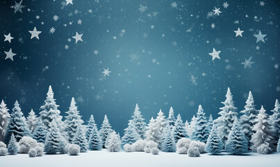 Fototapeta na wymiar Winter snow forested landscape background. Starry night sky scene.