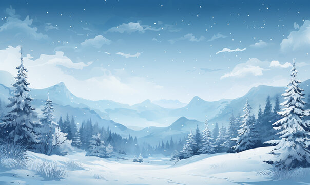 Winter landscape background. white and blue tone