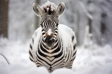 Fotobehang a zebra playing in the snow © Yoshimura