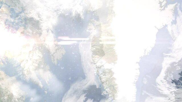 Zoom in from space and focus on Sisimiut, Denmark. 3D Animation. Background for travel intro. Elements of this image furnished by NASA