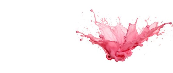 pink liquid paint splash isolated on white background banner with copy space left