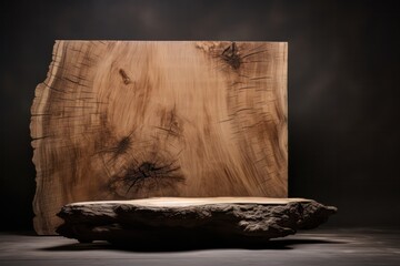 wood slab 3d render podium. Product photography set design backdrop. 