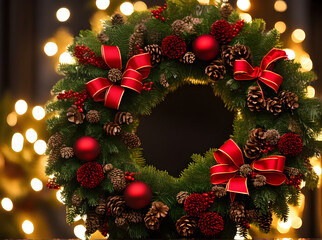 Fototapeta na wymiar Detailed cinematic HDR wreath for cozy Christmas.