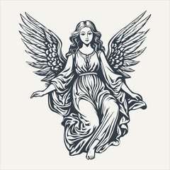 Angel girl. Vintage woodcut engraving style vector illustration.	