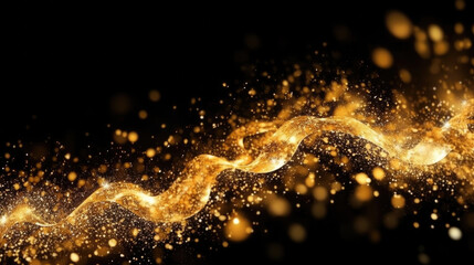 Abstract of Gold glitter particles magic bright sparks in wave motion. Generative Ai