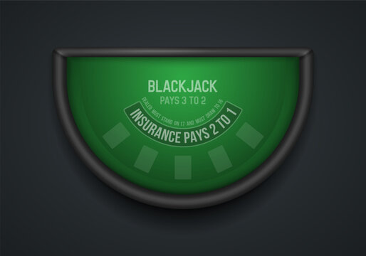Black jack table with green cloth on dark background. Vector illustration.