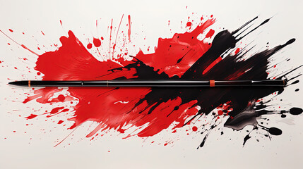 Abstract Art Ink Brush Strokes Slim Curve Black Ink Chinese Painting Style Red and Black Wavy Background
