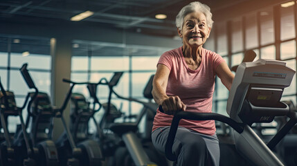 Senior woman exercising in gym. Advanced movement and recreation. Generative Ai