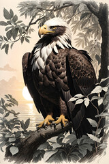An eagle perched on a branch