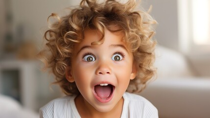  Child surprised and excited, with blank space