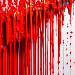 Paint dripping. Red paint dripping onto a white background. Abstract background for design. AI generated.