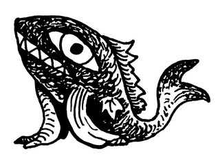 Cat Fish human eye cartoon tattoo print stamp