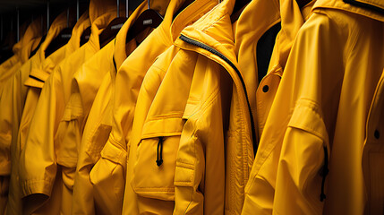 jackets in yellow color - obrazy, fototapety, plakaty