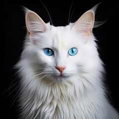 Beautiful white Turkish Angora cat. Turkish angora. Van cat with yellow eyes. Adorable domestic pets..Domestic pet concept