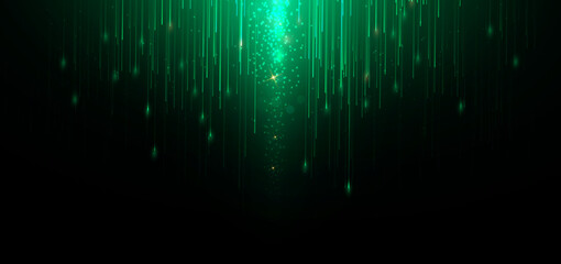 Abstract elegant green glowing line with lighting effect sparkle on black background. Template premium award design.
