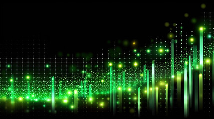 Fototapeta premium Beams of Green Light Abstract Analytics Chart Pattern Trending Upwards Against an Inky Black Background