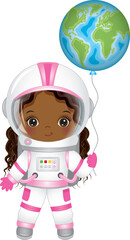 Vector Cute Little Black Girl Astronaut