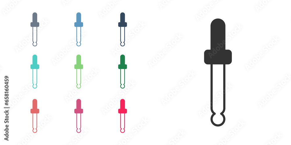Poster black eyedropper color picker palette icon isolated on isolated on white background. set icons color