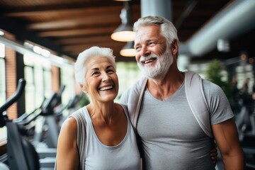 Fototapeta na wymiar Senior couple at gym, healthy lifestyle for mature people concept.