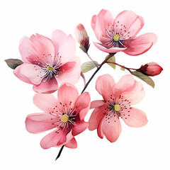Isolated watercolor pink flowers on white background. High quality