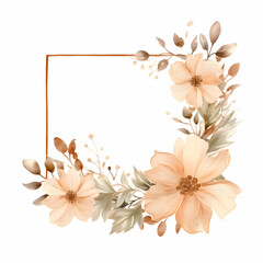 Isolated watercolor beige flower and leaves frame on a white background. High quality