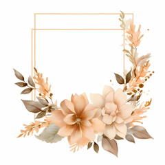 Isolated watercolor beige flower and leaves frame on a white background. High-resolution