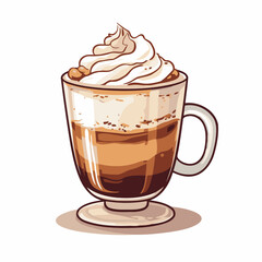 Coffee with whipped cream in a cup. Vector illustration.