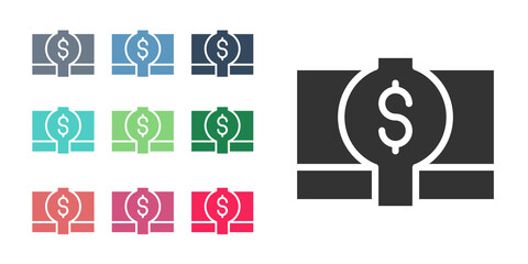 Black Stacks paper money cash icon isolated on white background. Money banknotes stacks. Bill currency. Set icons colorful. Vector