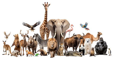 Zoo animals on white background - obrazy, fototapety, plakaty