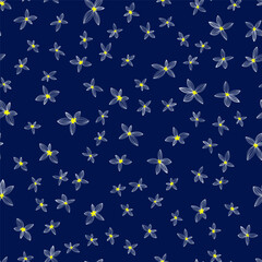 Modern seamless pattern of abstract flowers on a blue background.