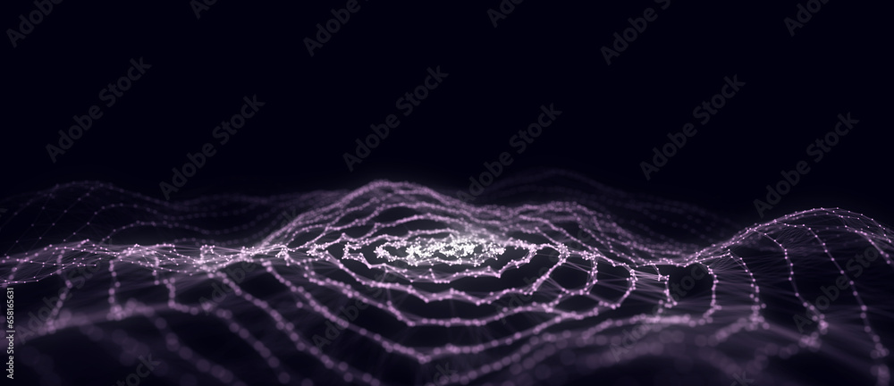Aufkleber Technology blue circle wave with lines. Big data visualization. Analytics representation. Digital background. 3d rendering.