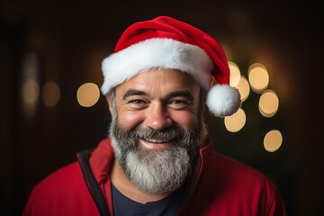 Portrait of a smiling Santa Claus in a red jacket and hat