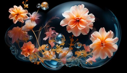 Colorful Flower Bubble Background with Vibrant Floral Arrangement, Copy Space