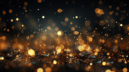 Abstract of Gold Glitter Twinkly Lights Selective Focused Background - obrazy, fototapety, plakaty