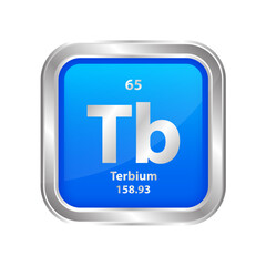Icon structure Terbium (Tb) number chemical element square blue line silver. Periodic table. Sign with atomic number. Study in science for education. 3D vector illustration.