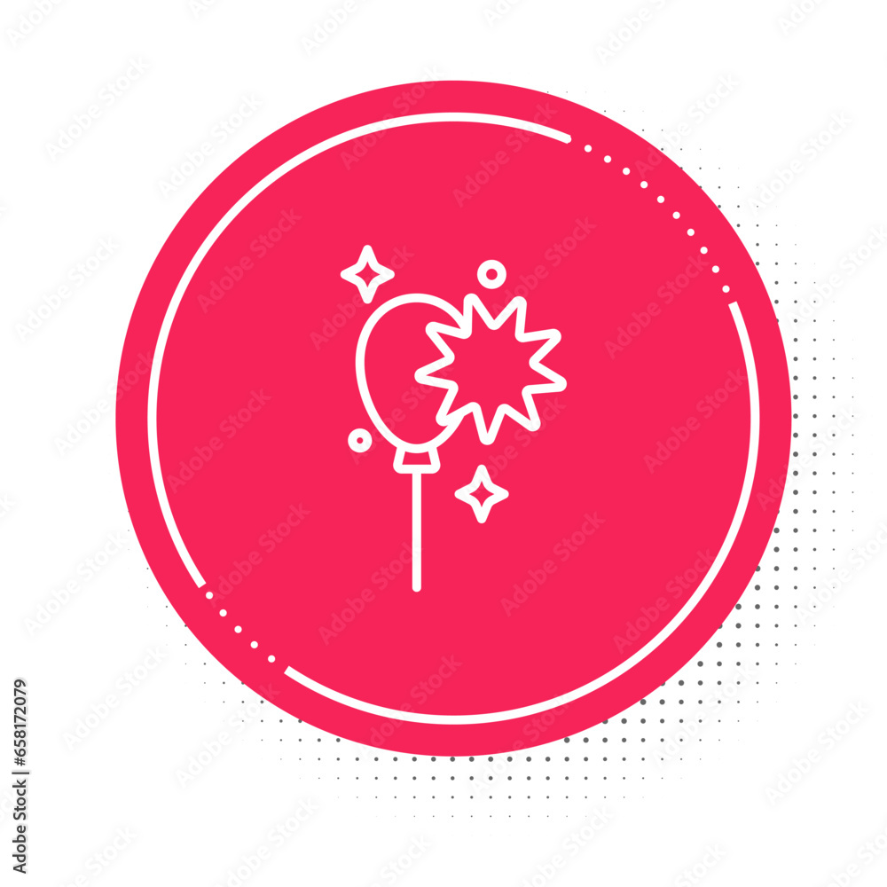Poster white line balloons with ribbon icon isolated on white background. red circle button. vector