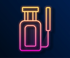 Glowing neon line Garden sprayer for water, fertilizer, chemicals icon isolated on black background. Vector