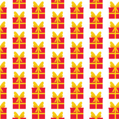 Pattern gift red box with gold ribbon and bow.