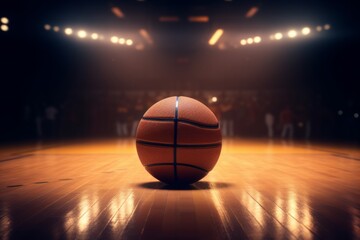 Dark Basketball Court with Illuminated Basketball