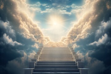 Stairway to Heaven: A Path to God with Clouds and Sky - obrazy, fototapety, plakaty