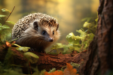 Naklejka premium Image of a hedgehog in the forest, Wildlife Animals., Generative AI, Illustration.