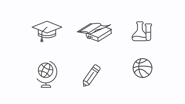 Back to school icon, Education line icon animation set. Online learning animated line icons. Personal growth. Knowledge base. College student. Isolated illustrations on dark background. Icon pack